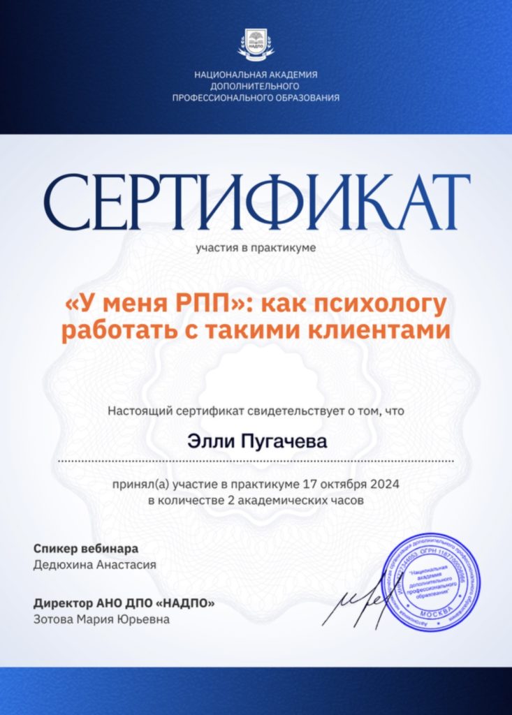 Центр содействия развитию детей и молодежи город Москва. РПП. Пугачева Элли Владимировна